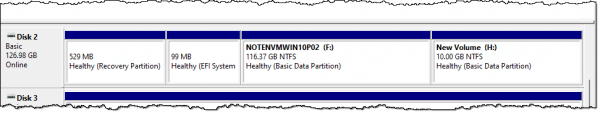 Partitions on a hard disk with new volume created.