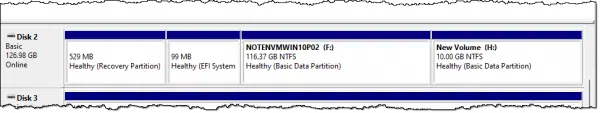 Partitions on a hard disk with new volume created.