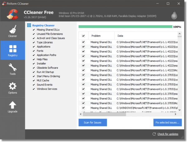 CCleaner - Registry Scan