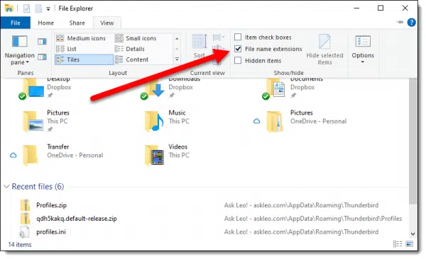 Windows 10 and File Extensions.