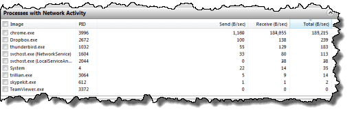 Processes with Network Activity