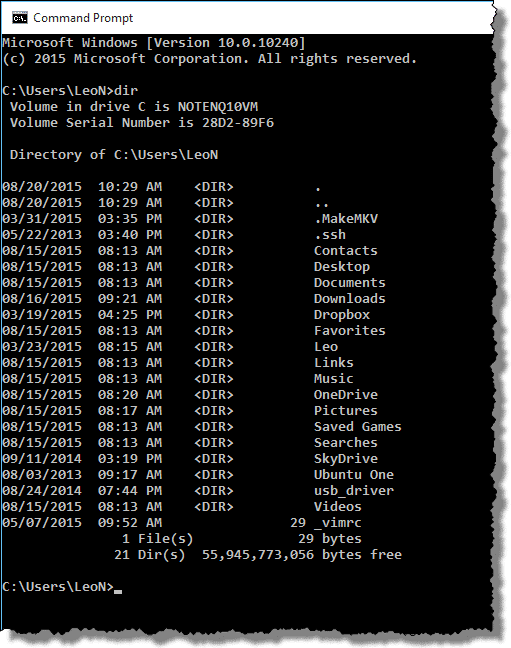 DIR command in Windows Command Prompt