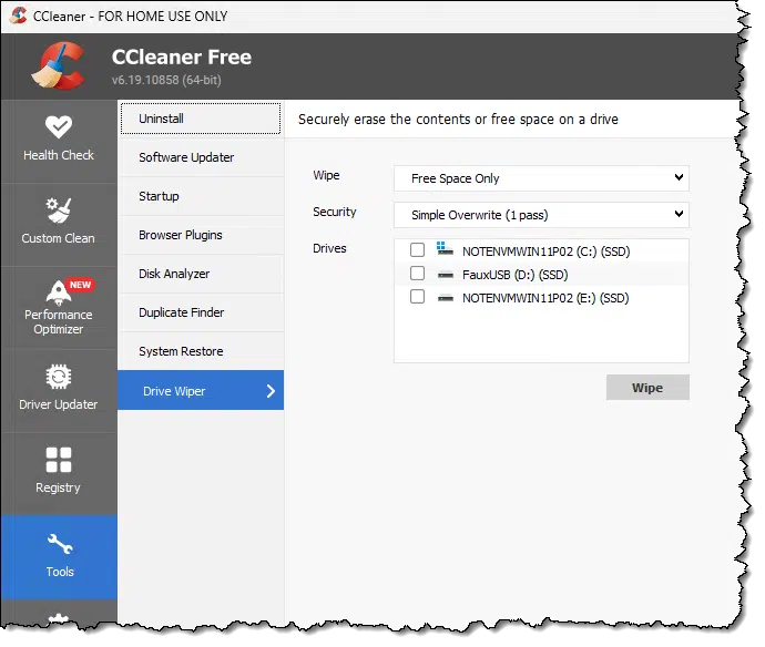 CCleaner's Drive Wiper