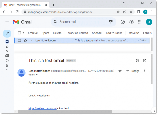 An example message in Gmail.