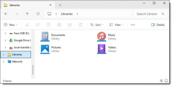 Libraries in Windows File Explorer.