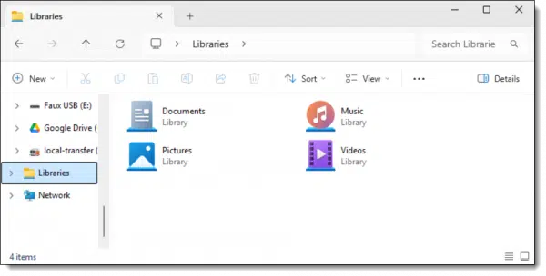Libraries in Windows File Explorer.