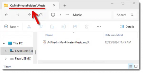 A file in my private Music folder. Click for larger image. (Screenshot: askleo.com)