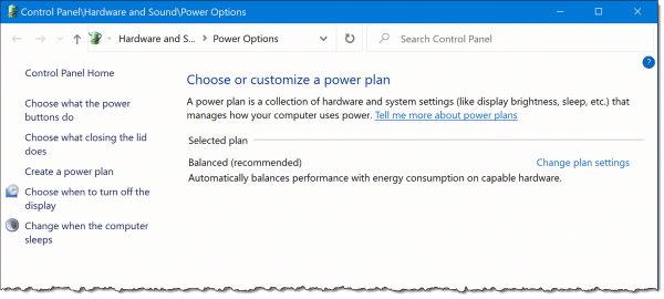 Power Options in Control Panel