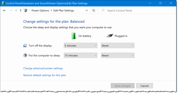 Changing settings for a power plan.