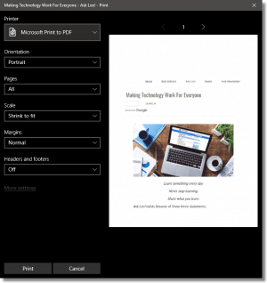 Print Dialog via Microsoft Edge