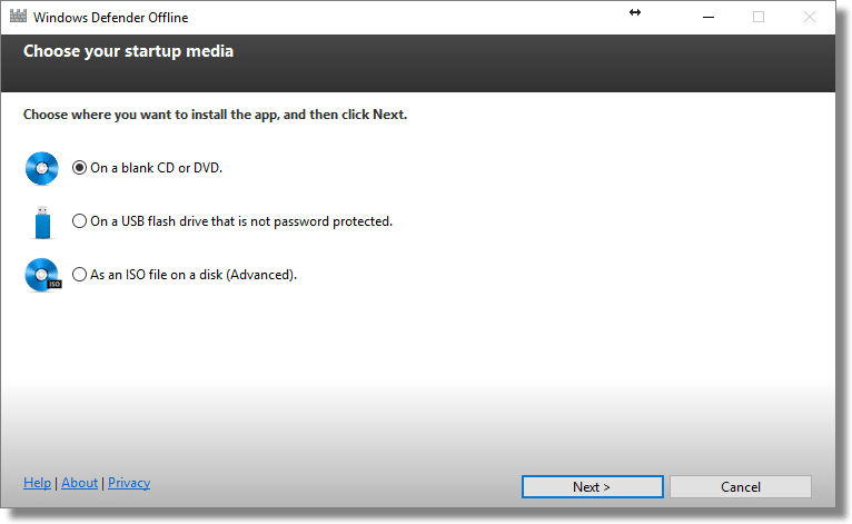 Windows Defender Offline Creation Tool - Destination
