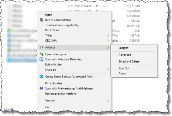 AxCrypt Context Menu