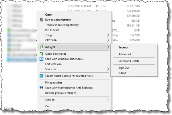 AxCrypt Context Menu