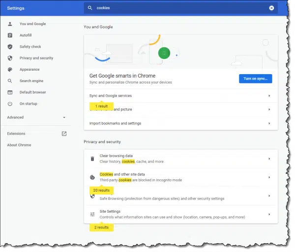 Google Chrome cookie settings
