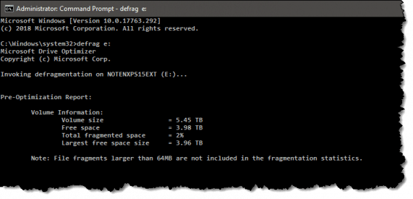 Windows Command Prompt Defrag