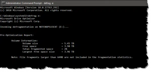 Windows Command Prompt Defrag