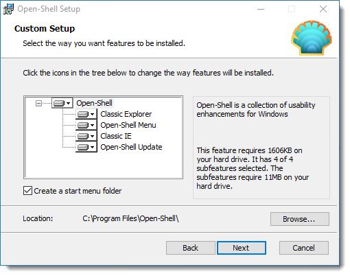 Open Shell Setup Choices