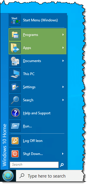 "Classic" Style Start Menu in Windows 10
