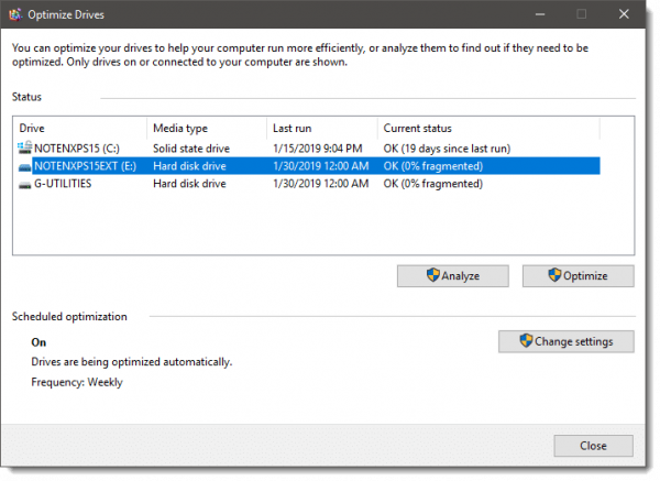 Optimizing a drive in Windows