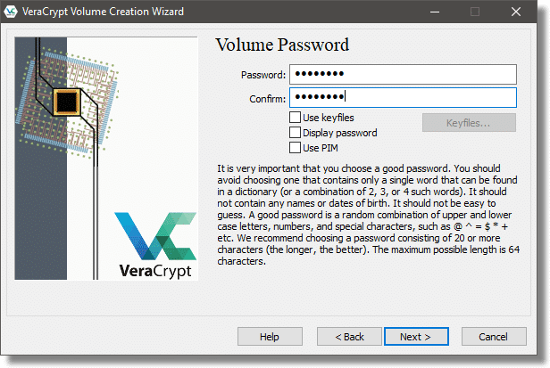 VeraCrypt Password Choice