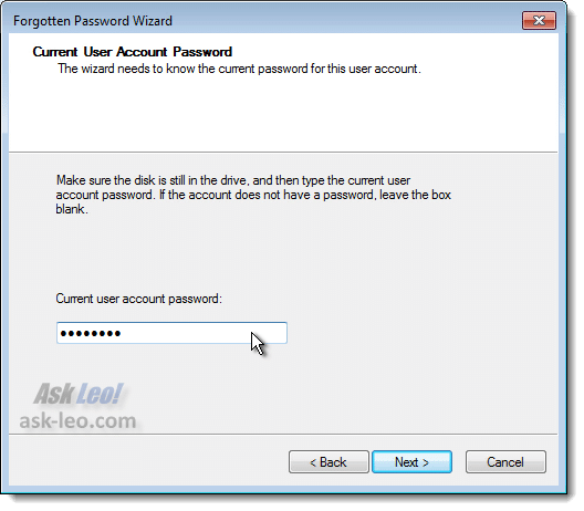 Creating a Password Reset Disk - Security Verification