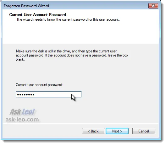Creating a Password Reset Disk - Security Verification