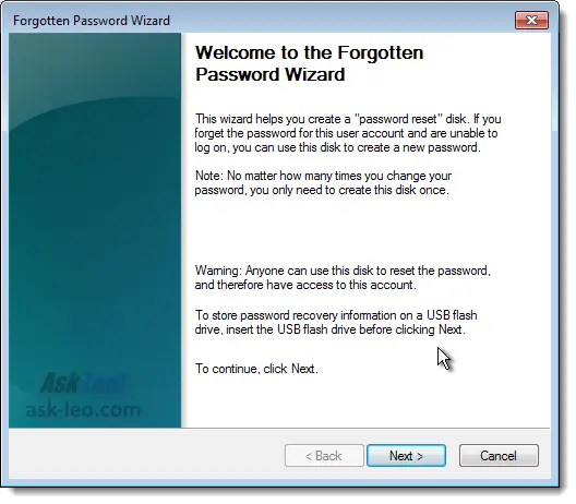 Windows 7 Forgotten Password Wizard