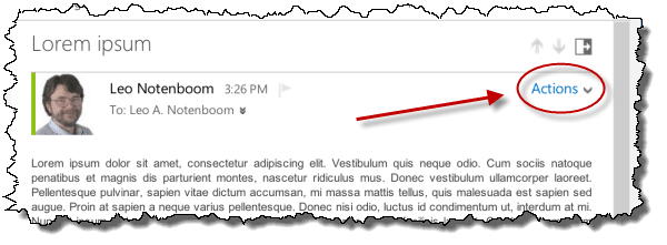Outlook.com Actions Item