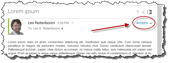 Outlook.com Actions Item