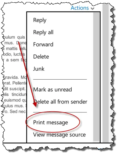 Actions drop down, showing Print