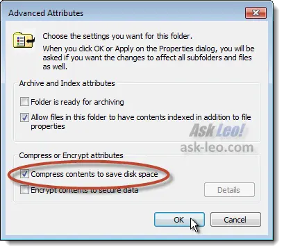Folder Properties Advanced Highlighting Compression Option