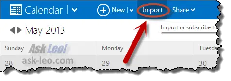 Microsoft Calendar - Import