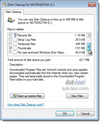 Windows 7 Disk Cleanup Utility