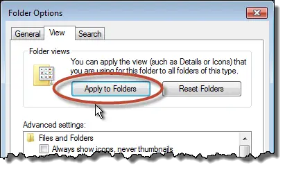 Windows 7 Explorer Apply to Folders button