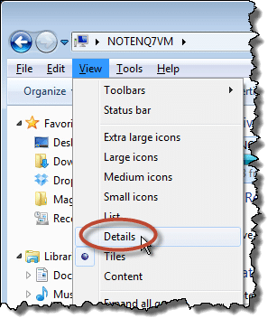 Windows 7 Explorer View Details menu item