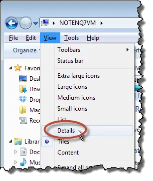 Windows 7 Explorer View Details menu item
