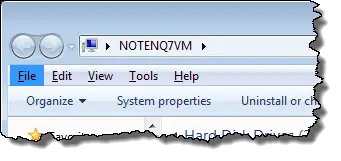 Windows 7 Explorer showing menu bar