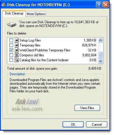 Windows XP Disk Cleanup Utility