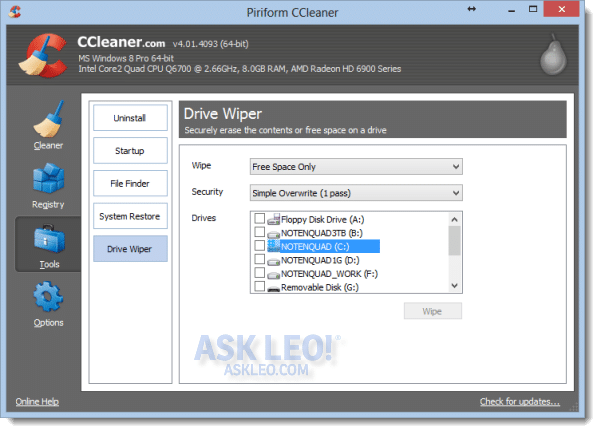 CCleaner Drive Wiper