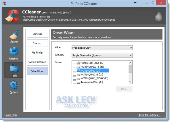 CCleaner Drive Wiper