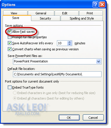 Allow fast saves option