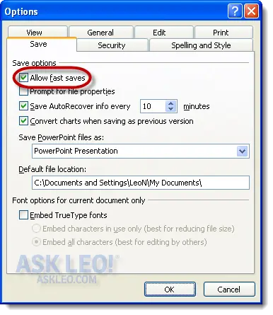 Allow fast saves option