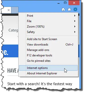 Internet Options item