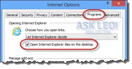 Open IE on desktop option