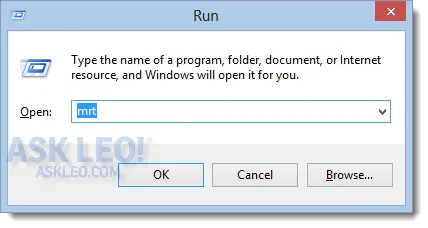 Run dialog with MRT entered