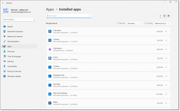 Settings -> Apps -> Installed Apps