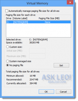 No Paging File