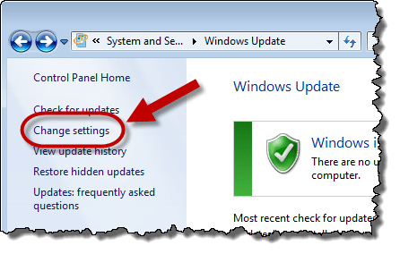 Windows Update Change Settings Link