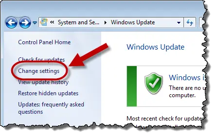 Windows Update Change Settings Link
