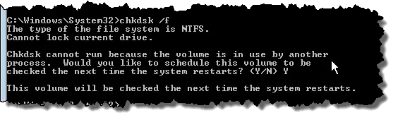 CHKDSK in CMD on C: